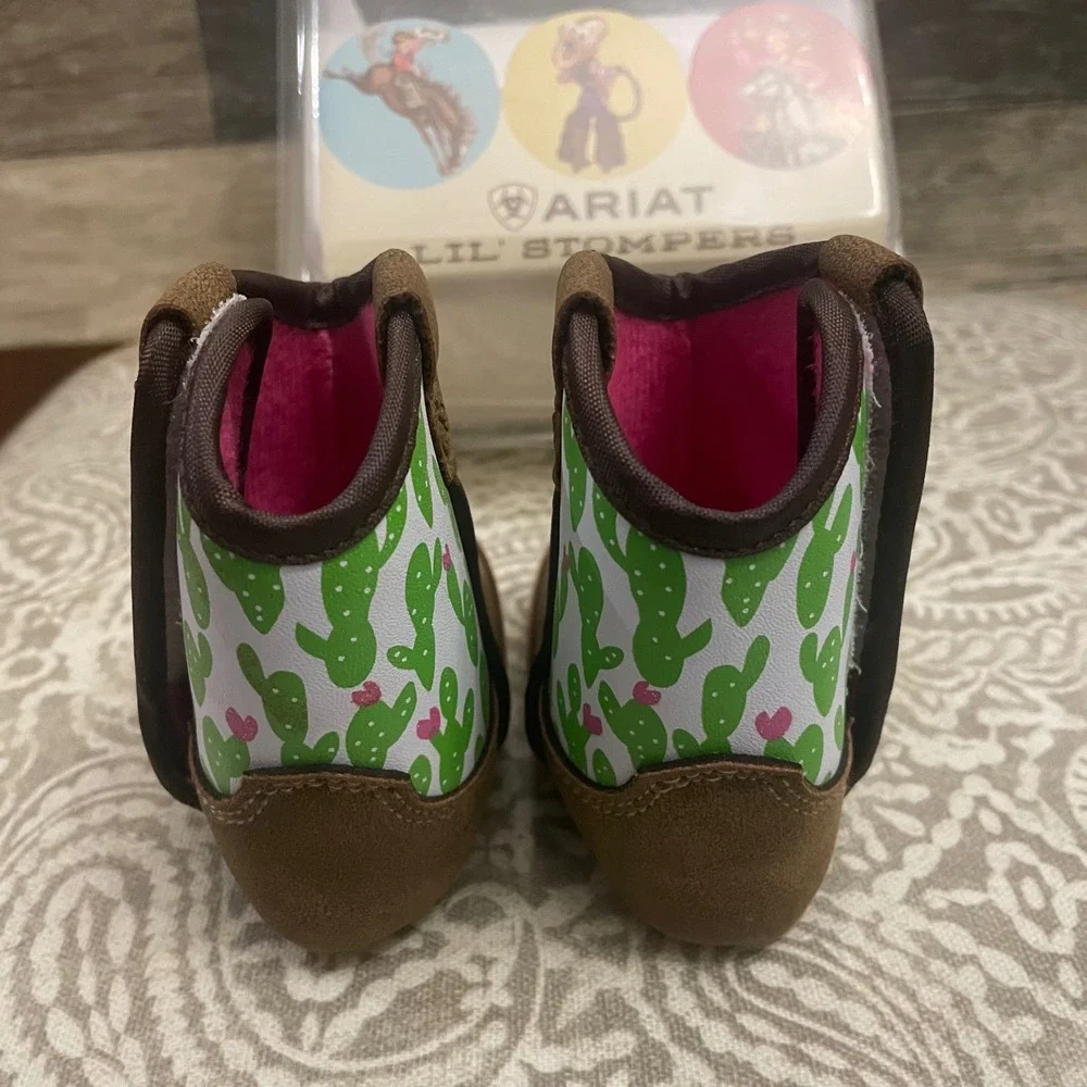 Ariat Lil Stompers Infant Girls Cactus Print Cowboy Boots Brown Pink Size 1